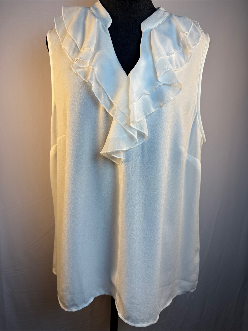 CAbi Cream Ruffle V-Neck Sleeveless Blouse